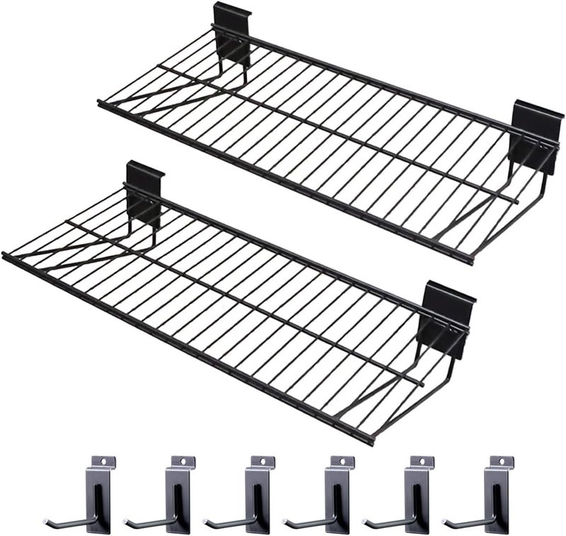 ATOOLA Slatwall Shelves 24 Inch, Heavy Duty Slatwall Accessories, Slat Wall Wire Shelf, Gargage Storage Slatboard Shelves (2 Pack) - Image 1